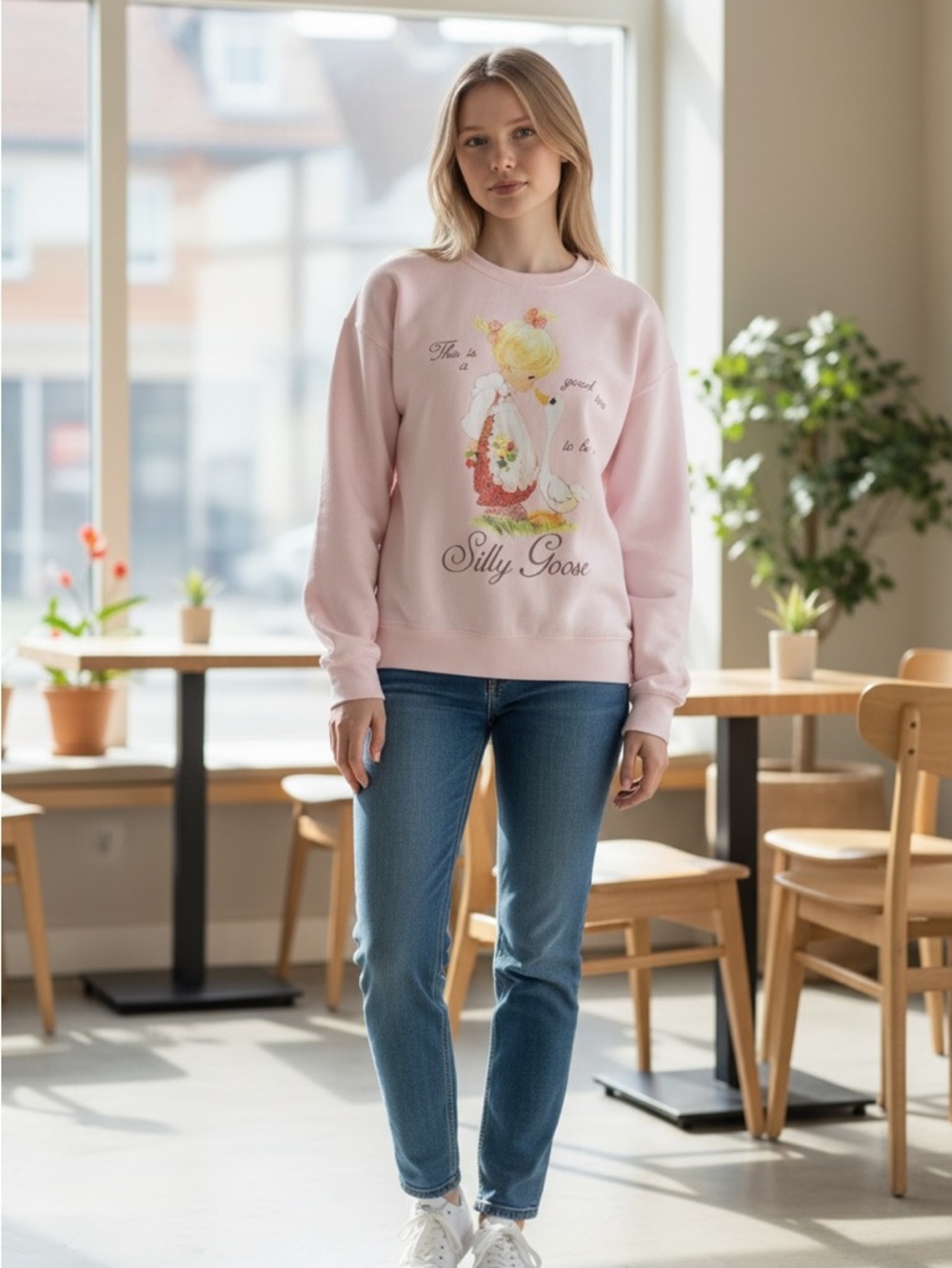 Precious Moments Silly Goose Size Medium Women’s Top Pink Sweatshirt NWT